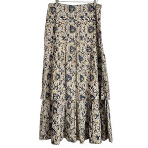 Anna Cate Amelia Tiered Ruffle Cotton Floral Maxi Skirt Large